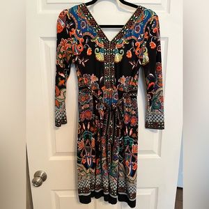 eci New York multicolor Floral, Tie back, V-Neck Long Sleeve  Sz Small